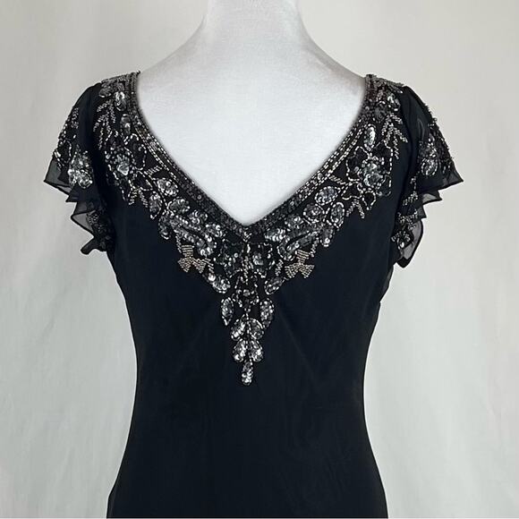 J Kara Sheer Black Beaded BalletCore Party Event Glam Midi Dress Size 8 - Picture 6 of 13